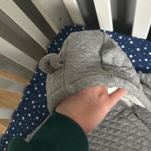 Gray Quilted Baby Hoodie with Ears
